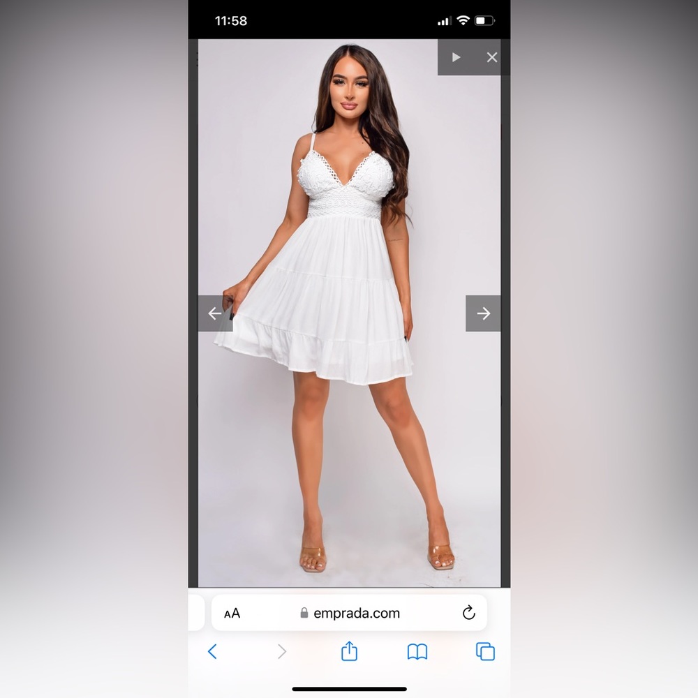 Emprada white crochet top dress. Size medium. New without tags. Never worn.